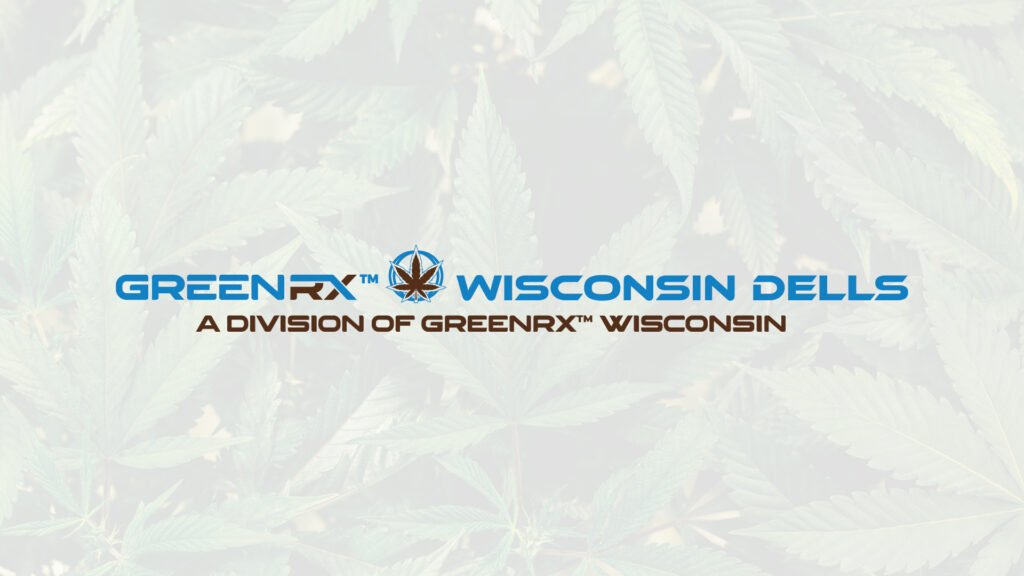 GreenRX Wisconsin Dells dispensary logo and banner featuring THC products for spring visitors