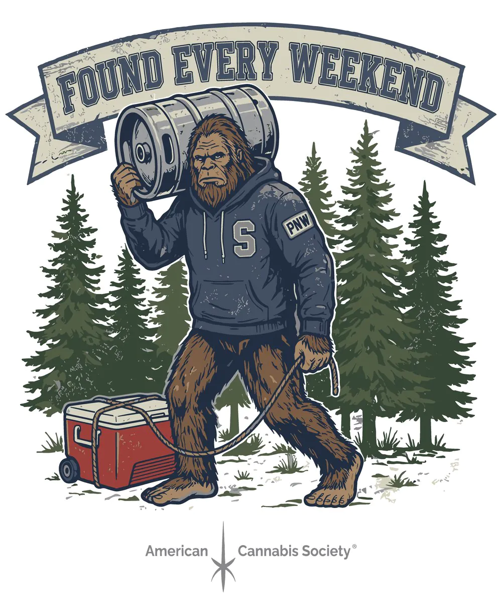 Found Every Weekend Bigfoot design by American Cannabis Society&reg; at GreenRX&trade;, the mushroom dispensary near Wisconsin Dells